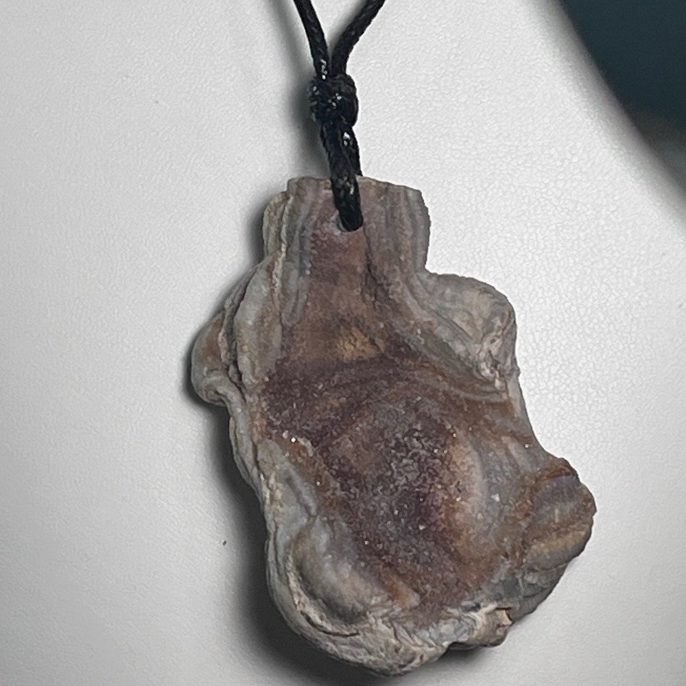 Vtg Raw Agate Geode Slice Pendant Necklace Gray Brown Natural Stone Boho